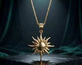 Sun Pendant Necklace 14K Gold Plated Silver Minimalist  Pendant, Gift for Her