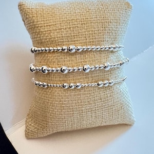 Beaded Bracelet Set Sterling Silver Stretch Stacking Bracelets Minimalist Jewelry Layering Wedding Gift Handmade Elastic Wristlet Women