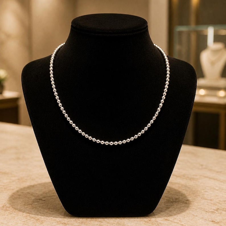 Sterling Silver Beaded Necklace image 1