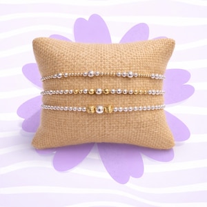 Two Tone Color Bracelet, 14k Gold Filed, Sterling Silver, Custom and Handmade, Stretchable