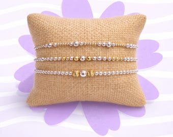 Two Tone Color Bracelet, 14k Gold Filed, Sterling Silver, Custom and Handmade, Stretchable