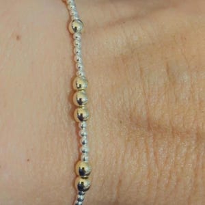 Mixed Metal Bracelet, 14k Gold Filled And Sterling Silver Beads, Stretch Fit