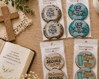 Posavasos de neopreno cristianos para coche, con citas bíblicas, juego de 2 (compatibles con la mayoría de los soportes).
