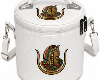 Daughters of ISIS Fez Case | White Faux Leather Shriner Regalia Bag | Velvet Lined Masonic Storage Carrier | Travel Organizer Box