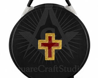 Knights Templar Chapeau Case | Hand Embroidered Cross Regalia Bag | Masonic Cap Carrier | Faux Leather Travel Case | Gift for Mason