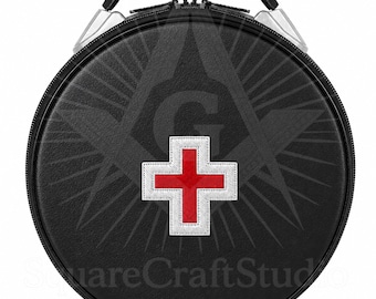 Hand Embroidered Knights Templar Chapeau Case | Red Cross Masonic Regalia Bag | Past Commander Cap Carrier