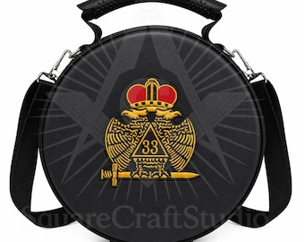 Estuche para gorra masónica del Rito Escocés de 33.º grado / Porta sombreros para insignias masónicas del Águila Doble / Bolsa de almacenamiento de viaje de piel sintética negra
