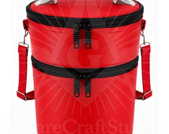Masonic Fez & Cap Case | Red Faux Leather | Freemason Double Compartment Carrying Bag | Mason Gifts