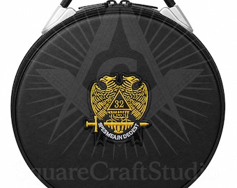 Estuche para gorra del Rito Escocés de 32º grado / Caja rígida para sombrero masónico / Estuche para guardar insignias masónicas / Regalo masónico de piel sintética negra