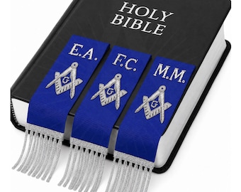 Masonic Bible Ribbon Bookmark Set | EA FC MM | Blue Moiré Silver Fringe Regalia Gift