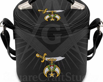 Shriner Fez Case | Black Faux Leather Regalia Bag | Crescent & Scimitar Masonic Travel Case | Velvet Lined Hat Storage Carrier