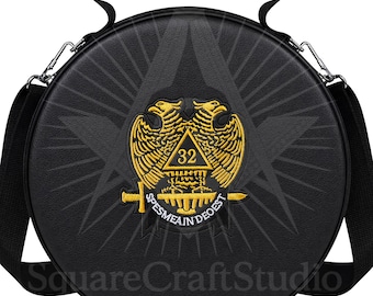32nd Degree Scottish Rite Cap Case | Double Eagle Shoulder Strap | Black Faux Leather Bag