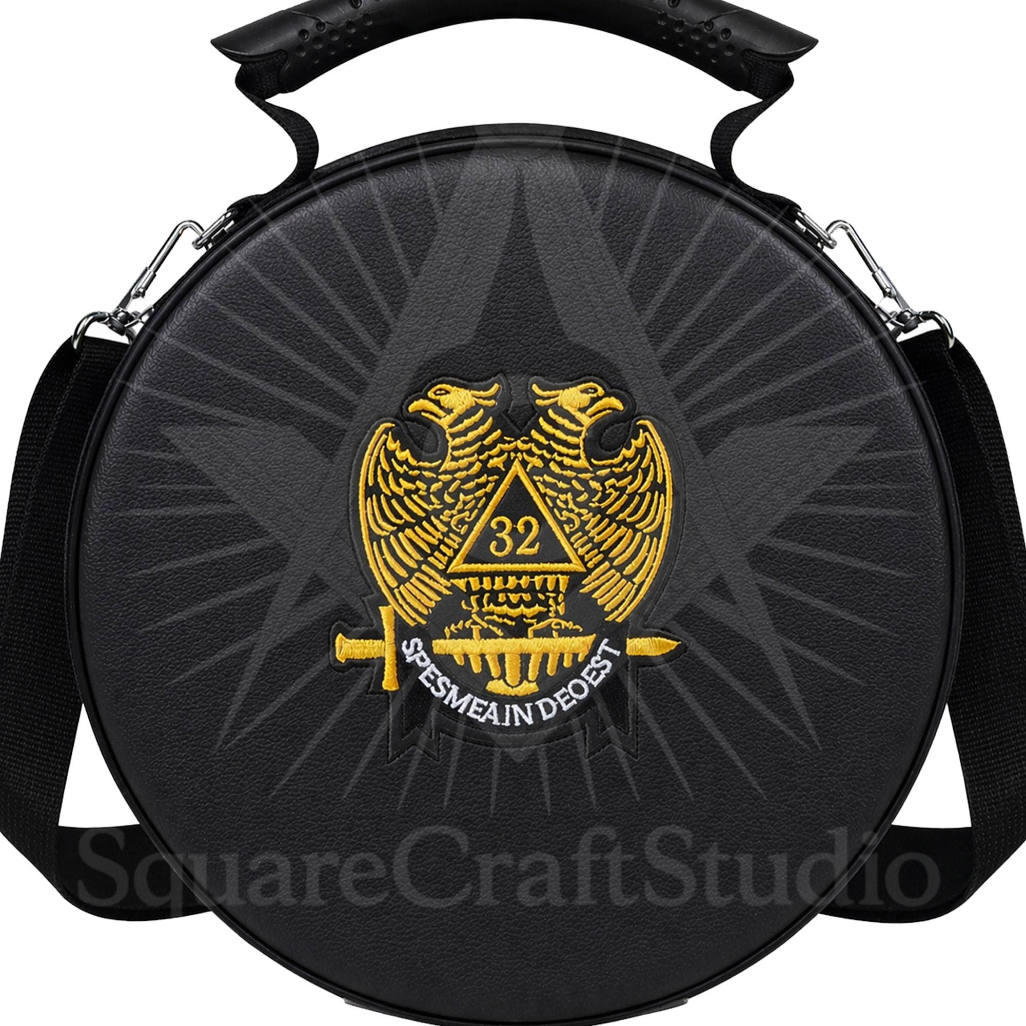 32nd Degree Scottish Rite Cap Case Double Eagle Shoulder Strap Black Faux Leather Bag