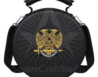 Estuche para gorra del Rito Escocés de 32º grado / Bolsa de almacenamiento para sombrero masónico de piel sintética negra / Estuche plegable para guardar insignias masónicas