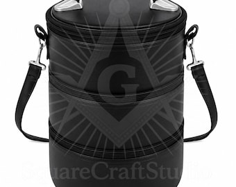 Masonic Cap Case Triple Carrier | 3-Tier Black Faux Leather | Fraternal Hat Storage Bag