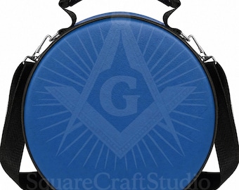 Estuche azul para gorra masónica / Bolsa redonda para guardar la gorra de masón / Funda de piel sintética con correa para el hombro / Regalo para masones / Ideal para viajar