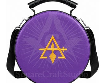 Masonic Cryptic Council Cap Case | Purple Faux Leather Royal & Select Master Hat Storage Bag | Foldable Freemason Regalia Carrying Case