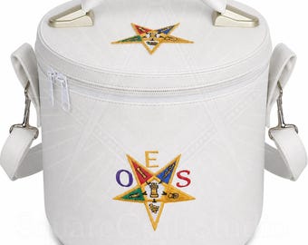 OES White Crown Case | Eastern Star Fez Holder | Faux Leather Regalia Bag | Masonic Gift for Sisters | Travel Bag | Embroidered Emblem