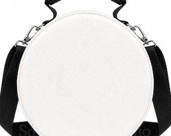 Estuche blanco para gorra masónica / Bolsa redonda para guardar gorras de masón / Funda plegable de piel sintética con correa para el hombro / Regalo masónico