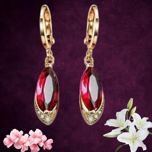 Orecchini pendenti con granato rosso marquise in oro, orecchini a goccia con cristallo rosso rubino, orecchini a leva in stile vintage, regalo per lei con la pietra portafortuna di gennaio