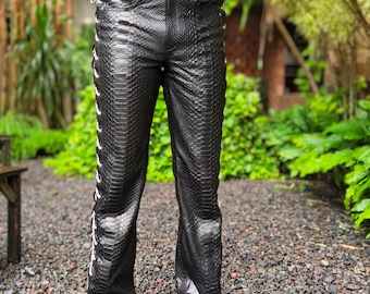 Designer herenbroek pythonleer - custom custom broek met wijde pijpen - handgemaakte kleding
