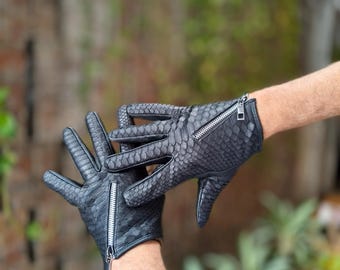 Aangepaste zwarte pythonleren handschoenen – Handgemaakte luxe autohandschoenen