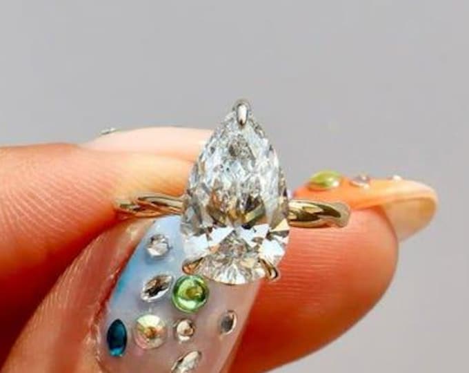 3 CT Pear Moissanite Engagement Ring, Teardrop Solitaire Ring, Moissanite Bridal Ring, Proposal Ring, Pear Moissanite Ring