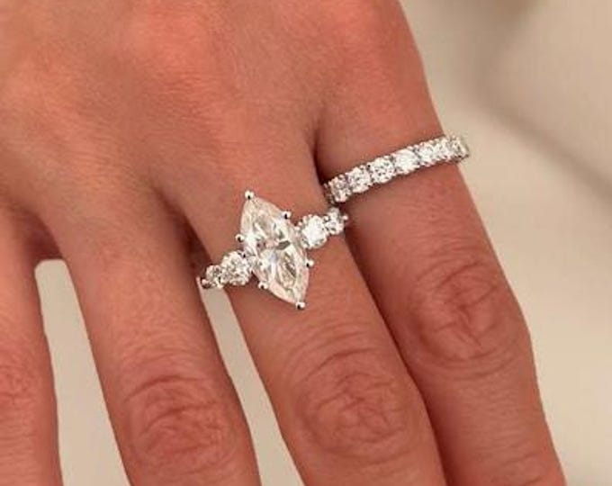 3 CT Marquise Cut Moissanite Engagement Ring , Solid Gold , Promise Ring for Women, Handmade Jewelry Anniversary And Birthday Gift for Her