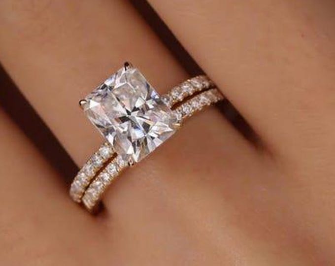 3.50 CT Radiant Cut Moissanite Engagement Ring Set, Yellow Gold Wedding Ring Set, Bridal Set, Diamond Anniversary Gift Matching Ring Set