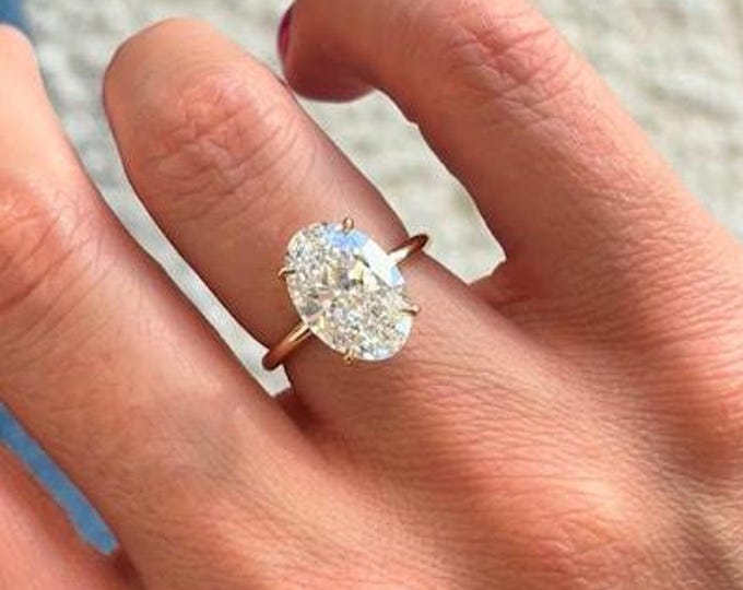 4 CT Oval Cut Moissanite Diamond Engagement Ring , 14K Solid Gold , Gift For Her Anniversary Ring Wedding Gift Handmade Proposal Ring