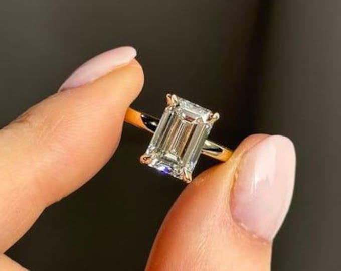 3 Carat Emerald Cut Engagement Rings| Emerald Cut Solitaire Engagement Rings| Moissanite Engagement Rings| Diamond Wedding Rings For Women