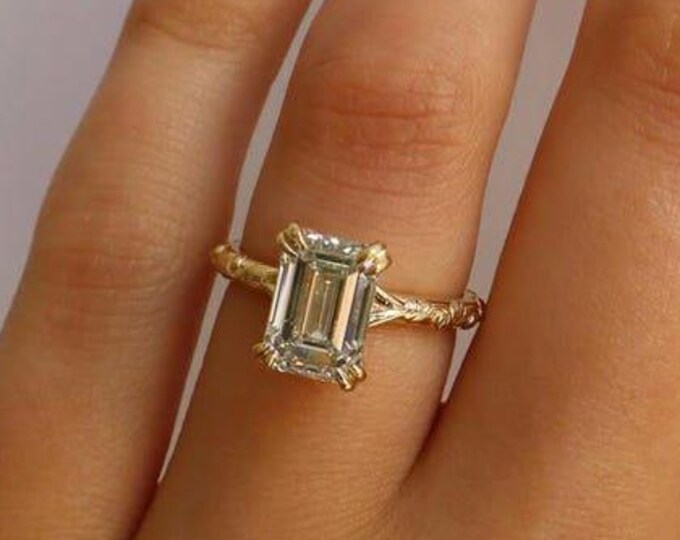 3 CT Emerald Cut Moissanite Hidden Halo Engagement Ring, Hidden Halo Moissanite Ring, Wedding Ring for Her, Anniversary Gift Ring for Women