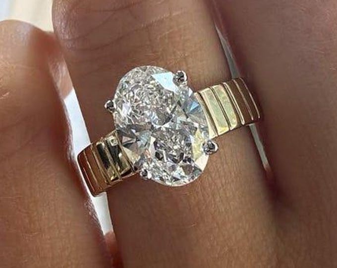 4 CT Oval Cut Moissanite Engagement Ring, Oval Solitaire Moissanite Ring, 14k Solid Gold Ring, Anniversary Gift Ring, Bridal Ring