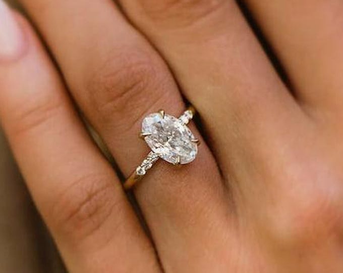 4 CT Oval Moissanite Engagement Ring solid gold Solitaire engagement ring Diamond Wedding, Delicate Women Promise Anniversary Ring