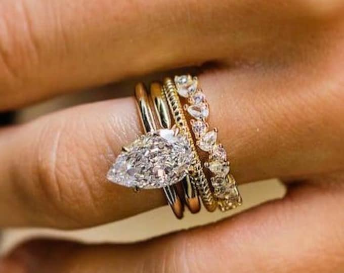 3 CT Pear Cut Moissanite Engagement Ring Set, Moissanite Bridal Set for Women Moissanite Wedding Set, Promise Ring, Anniversary Gift for Her