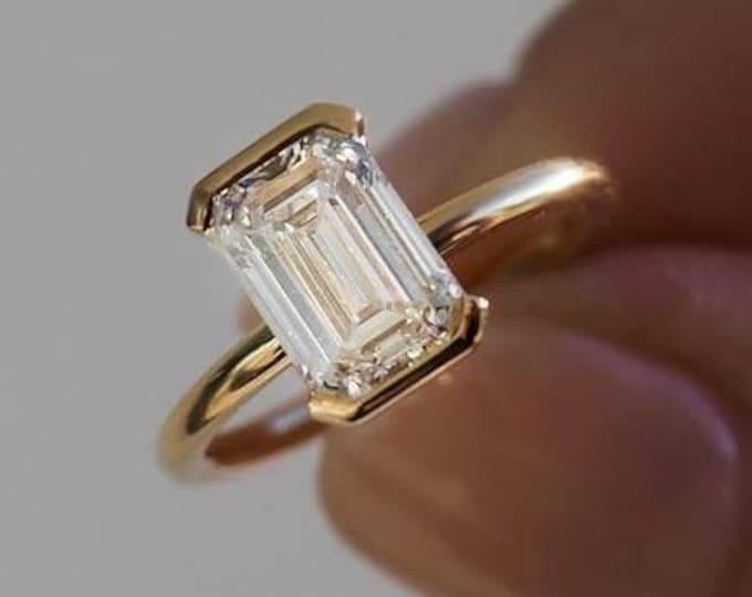 3 CT Emerald Cut Diamond Engagement Ring Bezel Setting Ring Moissanite Diamond Solitaire Wedding Ring Emerald Diamond Anniversary Ring