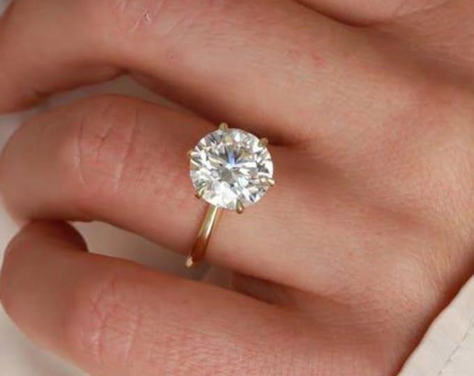 5 CT Round Cut Moissanite Engagement Ring, Unique Pave Wedding Ring, Classic 6 Prongs Solitaire Ring, Vintage Ring, Anniversary Gift