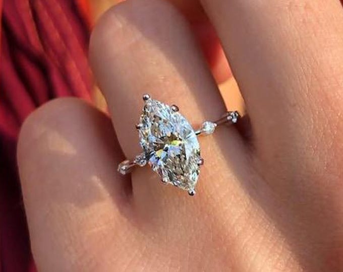 3 CT Marquise Moissanite Diamond engagement ring 14k Rose gold ring Diamond ring Unique band Promise Ring Anniversary Ring