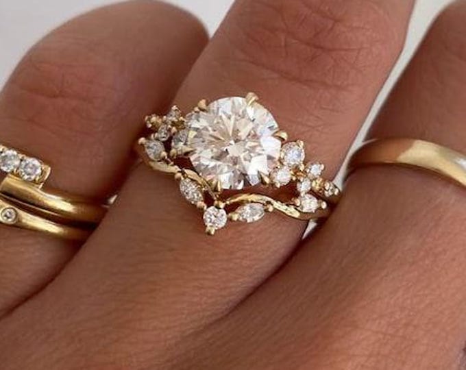 2 CT Round Cut Moissanite Engagement Ring, Unique Pave Wedding Ring, Classic 6 Prongs Solitaire Ring, Vintage Ring, Anniversary Gift