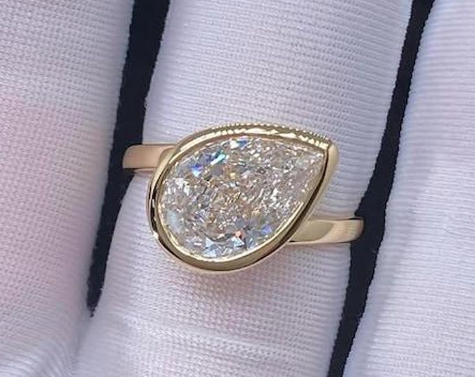 3.5 CT Pear Cut Moissanite Engagement Ring | Promise Ring | Pear Solitaire Ring | Unique Handmade Statement Jewelry | Anniversary Ring