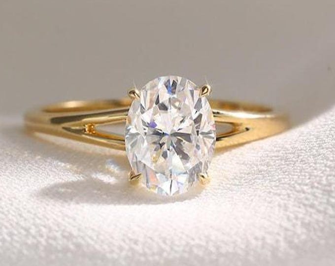 2 CT Oval Cut Moissanite Engagement Ring, Oval Solitaire Moissanite Ring, 14k Solid Gold Ring, Anniversary Gift Ring, Bridal Ring