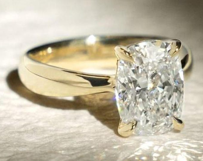 Elongated Cushion Moissanite Ring |3 Carat Cushion Cut Solitaire Engagement Ring | Elongated Cushion Diamond Ring |Vintage Anniversary Ring