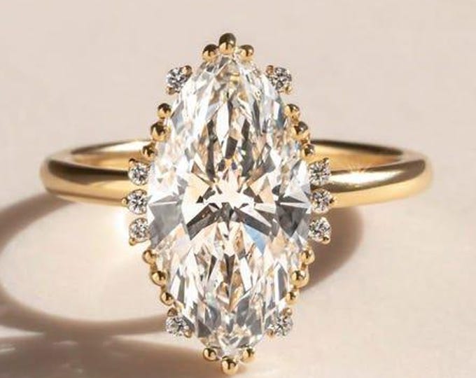 4 CT Marquise Cut Moissanite Engagement Ring , Solid Gold , Promise Ring for Women, Handmade Jewelry Anniversary And Birthday Gift for Her