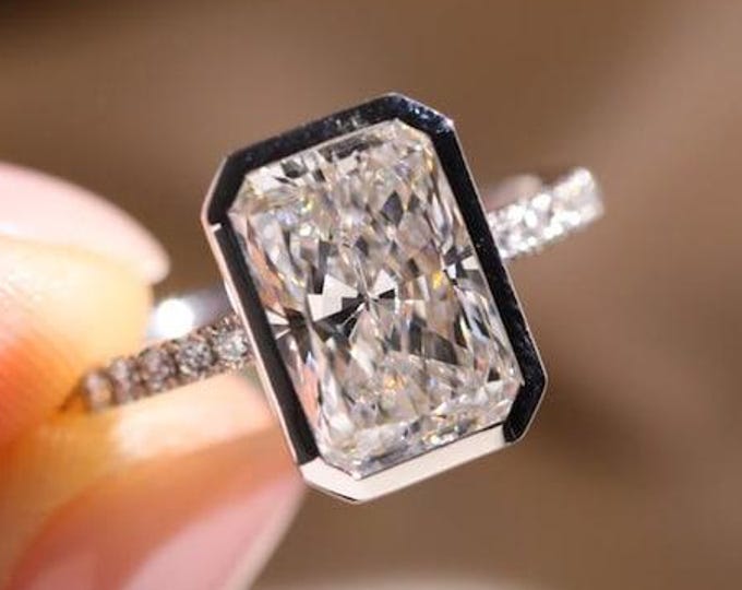 3 CT Radiant Cut Moissanite Bezel Set Engagement Ring | Solitare Ring | Daily Wear Wedding Ring | Anniversary Rings ,Gift For Her