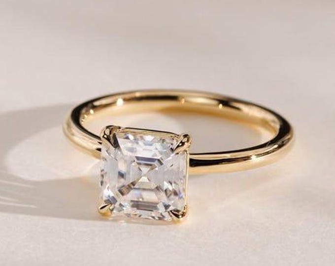 3 CT Asscher Cut Moissanite Engagement Ring, Claw Prong Solitaire Wedding Ring for Her, Anniversary Gift Ring, Handmade Ring for Women