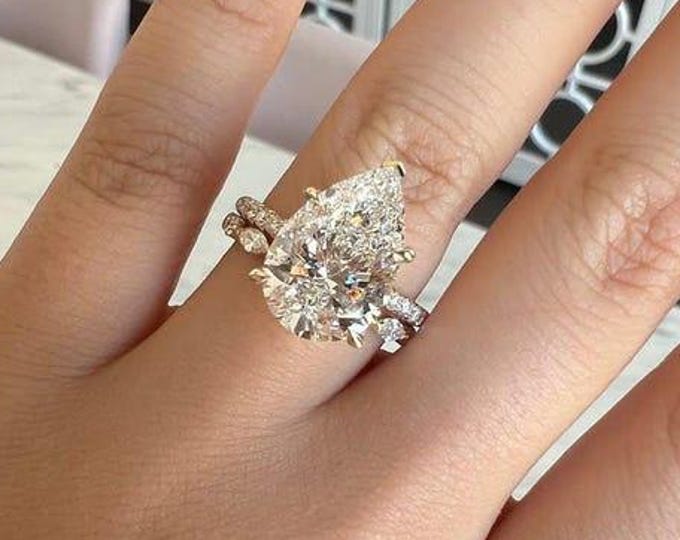 5 CT Pear shaped Moissanite Wedding Ring Set Rose Gold Engagement Ring Bridal set Diamond wedding Anniversary Promise Ring Gift