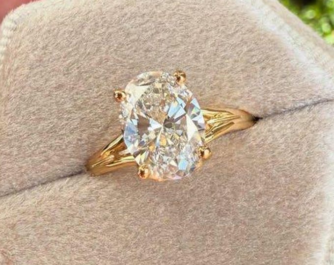 3 CT Oval Cut Moissanite Engagement Ring , 14k Solid Gold , Proposal Ring, Promise Ring, Anniversary/ Birthday Gift for Women/ Her/ Wife