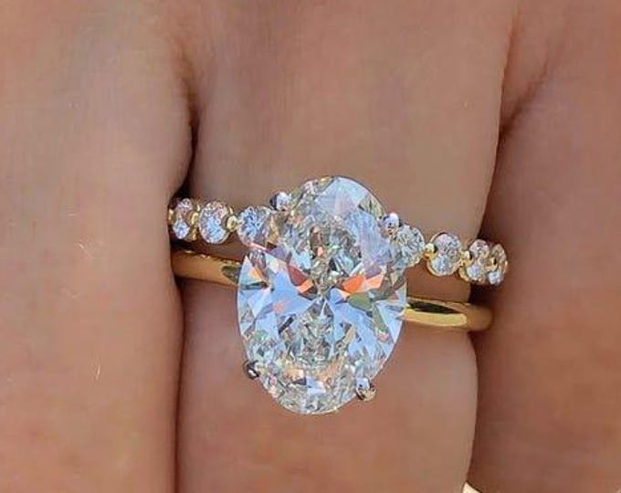 4 Carat Oval Moissanite Engagement Ring and Wedding Band Wedding Ring Set For Women in 14K Solid Gold, Available White Gold and Rose Gold