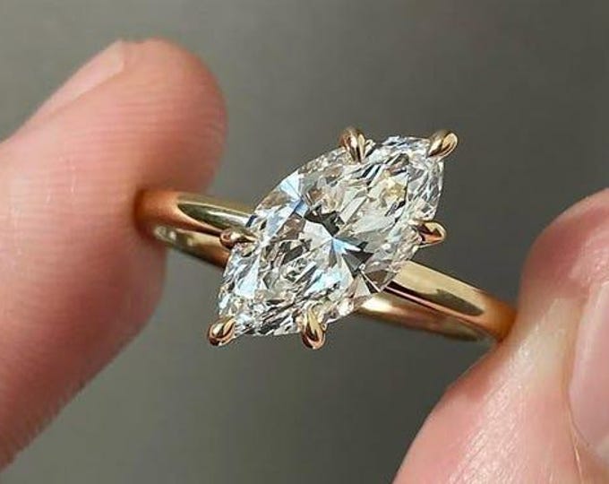 3 CT Marquise Cut Moissanite Engagement Ring, Marquise Wedding Ring, Promise Ring, Four Prong Set Classy Anniversary Rings | Gift