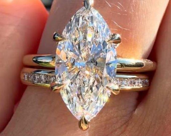 2.50 CT Marquise Moissanite Diamond engagement ring set Unique Rose gold ring Diamond ring Bridal Set Promise Ring Anniversary Ring